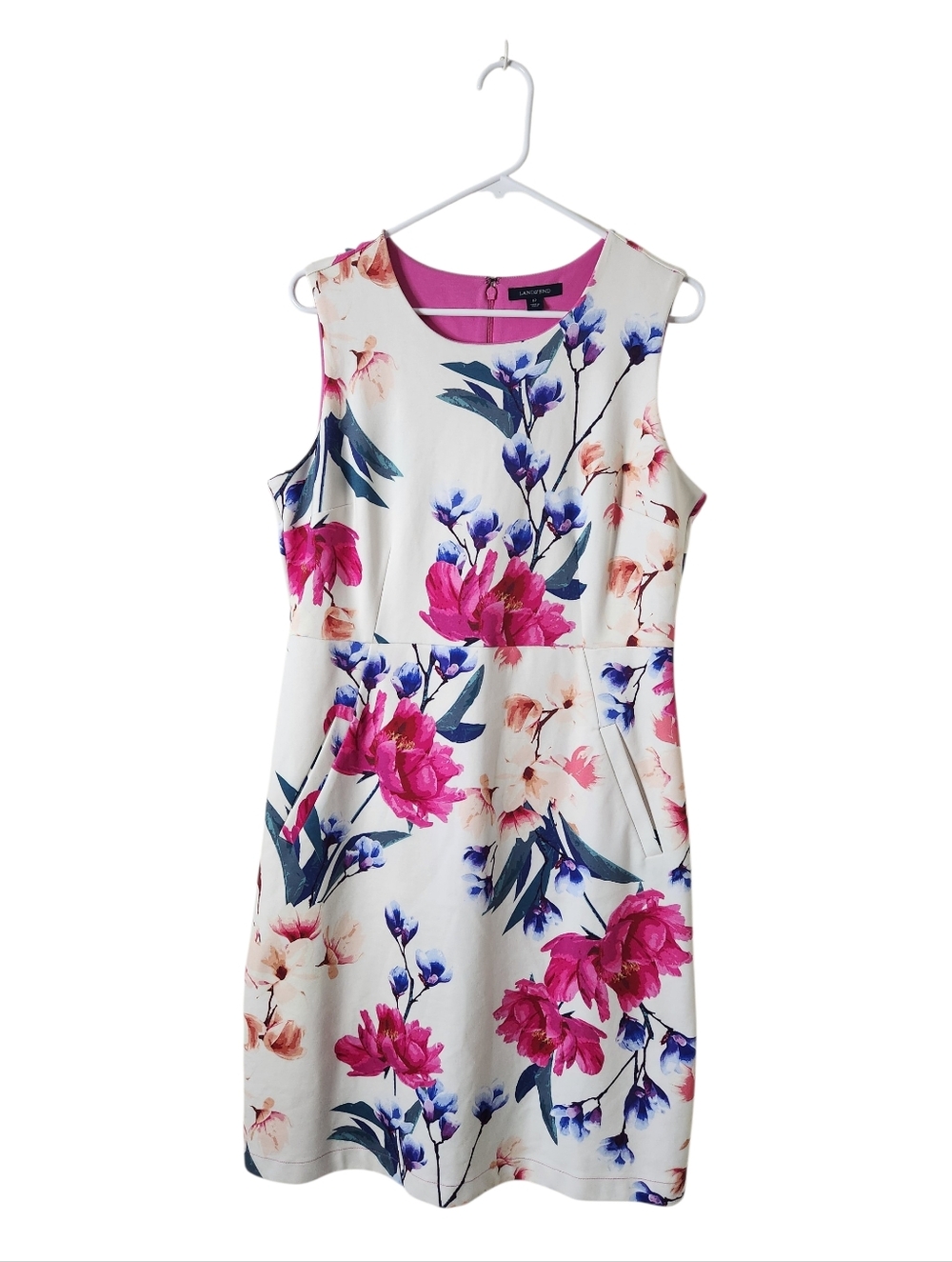 Lands End Floral Print Sleeveless Ponte Sheath Dress